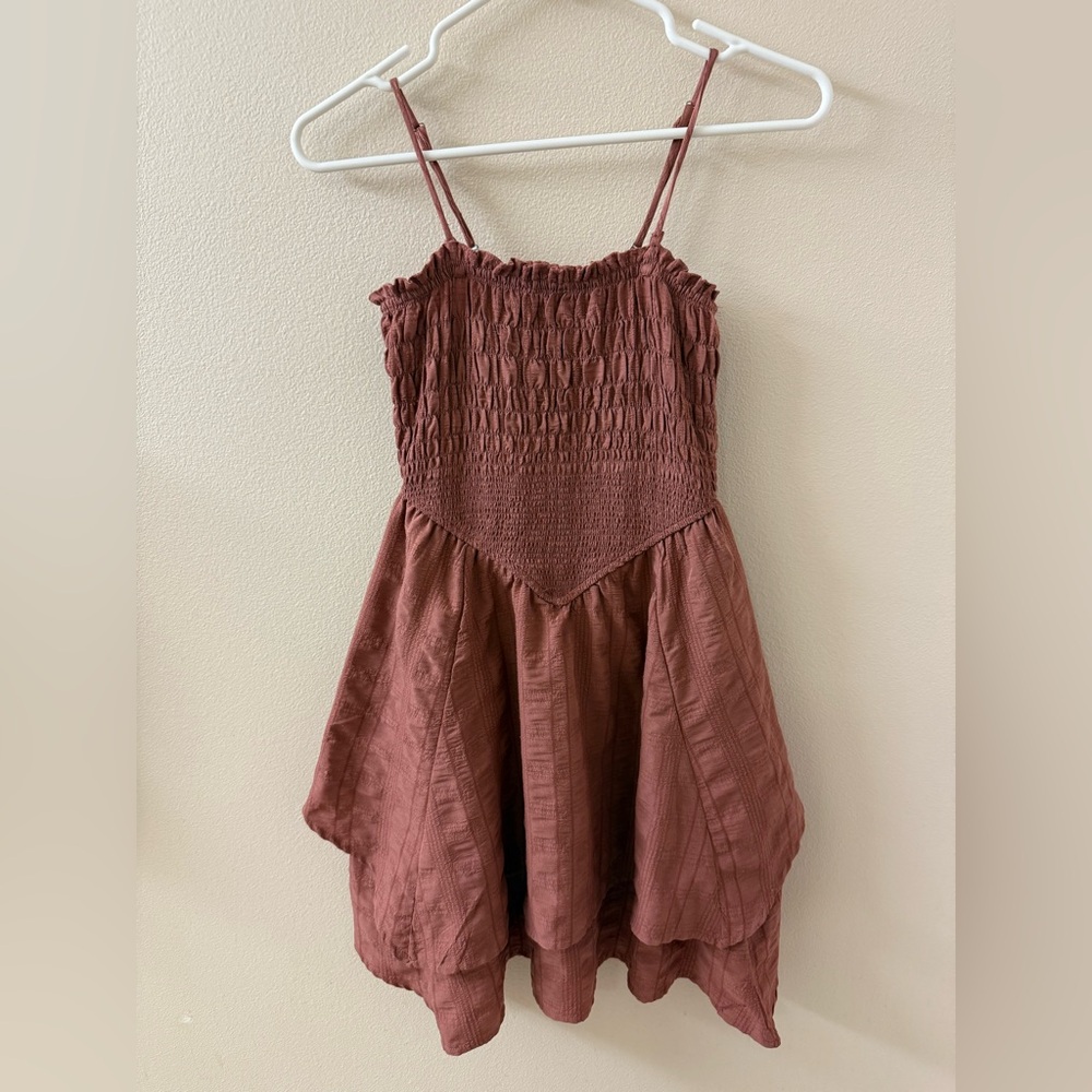 Rust Brown Smocked Dress
